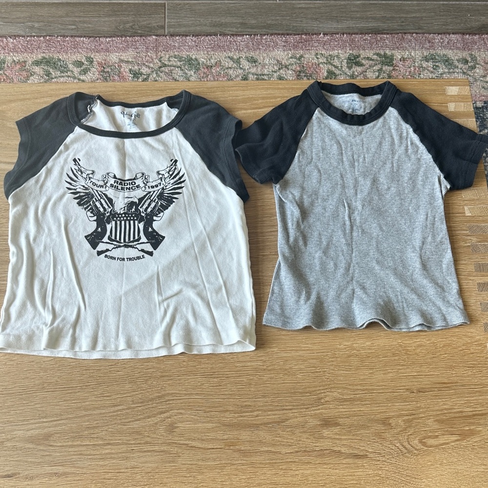 Brandy Melville Black & White Raglan Graphic Tee